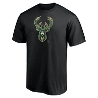 T-shirt noir pour homme avec mascotte Midnight des Milwaukee Bucks
