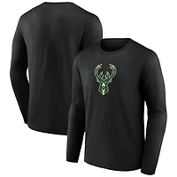 Men's  Black Milwaukee Bucks Primary Logo Long Sleeve T-Shirt