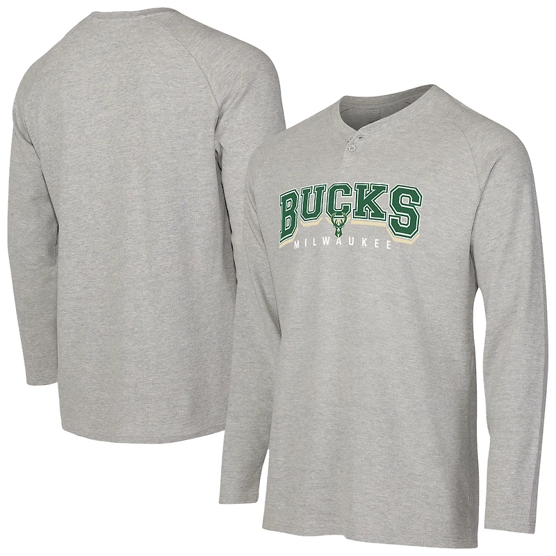 Men's Concepts Sport  Gray Milwaukee Bucks Hawthorn Thermal Knit Long Sleeve Henley T-Shirt