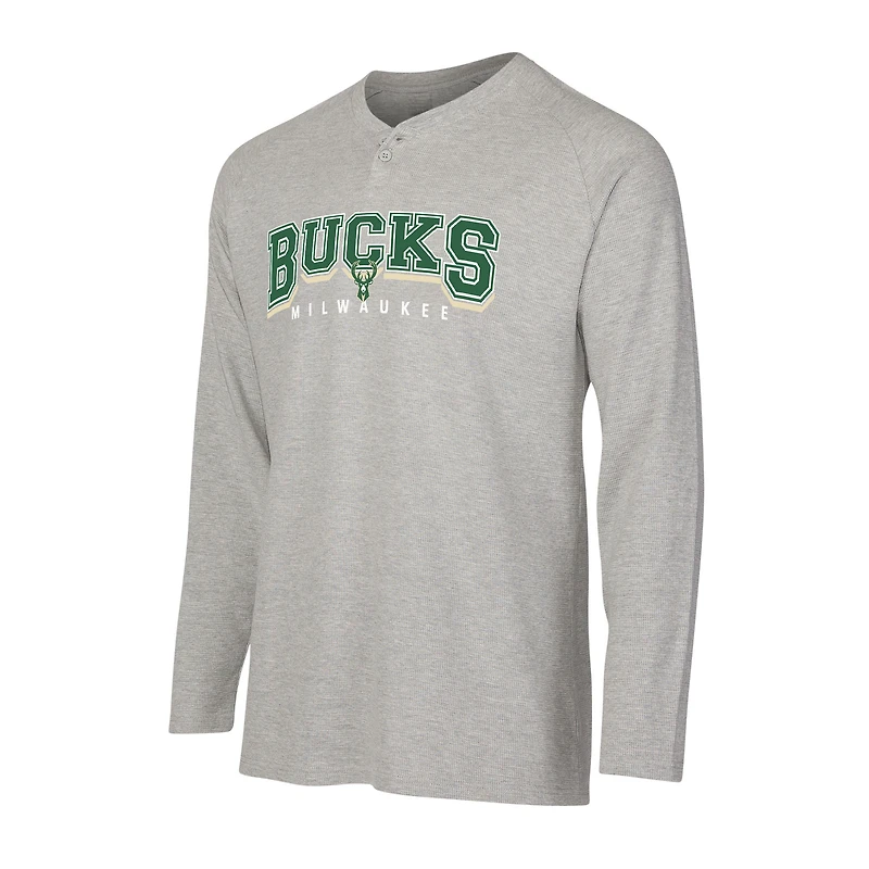 T-shirt Henley à manches longues en tricot thermique Hawthorn pour homme, gris, Milwaukee Bucks