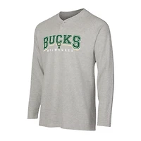 T-shirt Henley à manches longues en tricot thermique Hawthorn pour homme, gris, Milwaukee Bucks