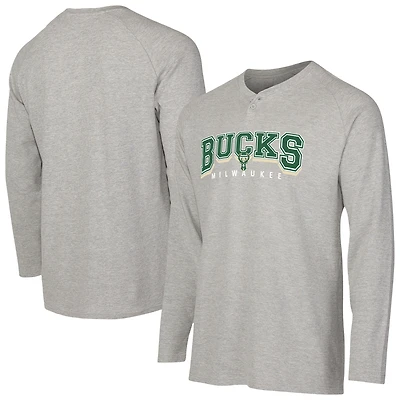 Men's Concepts Sport  Gray Milwaukee Bucks Hawthorn Thermal Knit Long Sleeve Henley T-Shirt