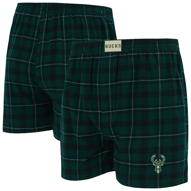 Boxer en flanelle Hawthorn pour homme Concepts Sport Hunter Green/Black Milwaukee Bucks