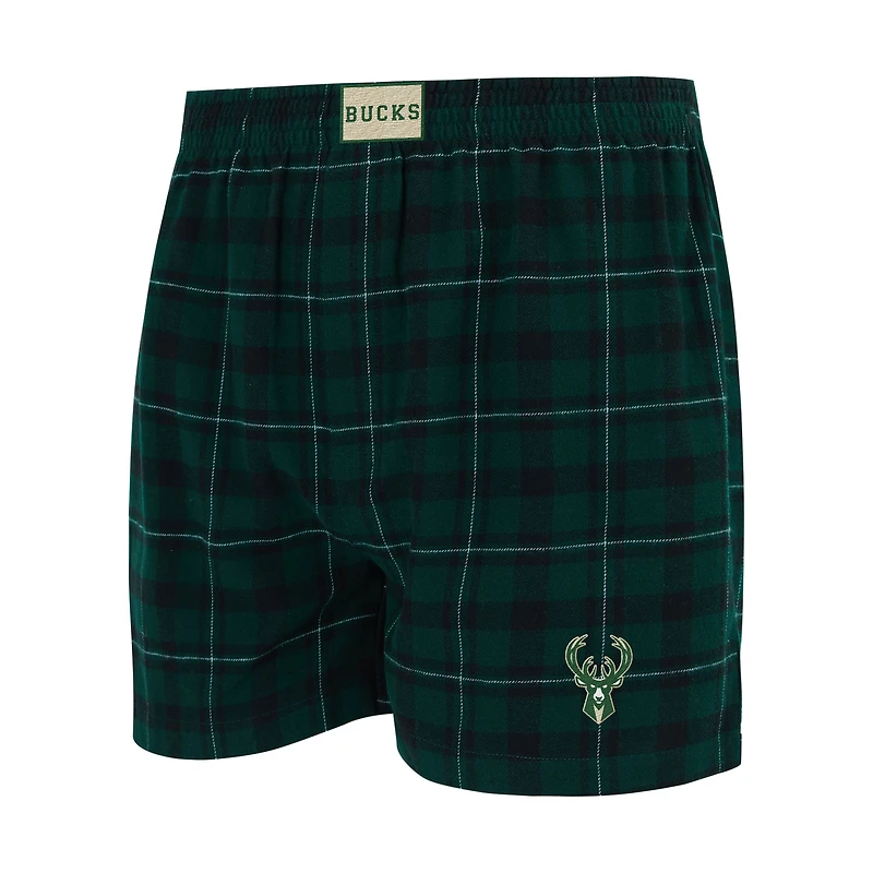 Boxer en flanelle Hawthorn pour homme Concepts Sport Hunter Green/Black Milwaukee Bucks