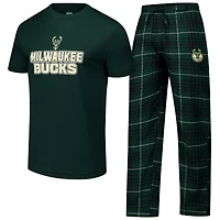 Men's Concepts Sport  Hunter Green/Black Milwaukee Bucks Vector Top & Flannel Pants Sleep Set