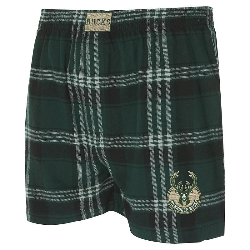 Men's Concepts Sport Hunter Green Milwaukee Bucks Region Flannel Boxer Short