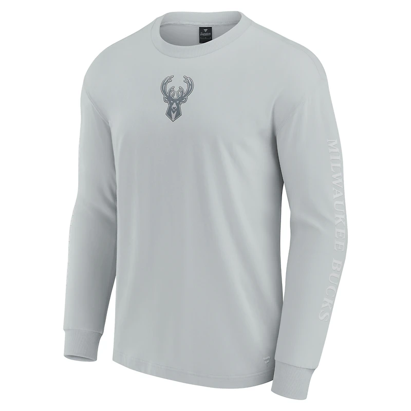 Men's Fanatics Gray Milwaukee Bucks Elements Strive Long Sleeve T-Shirt