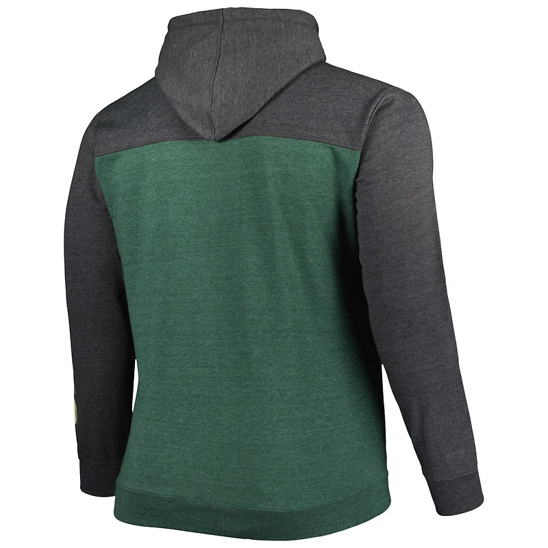 Sweat à capuche entièrement zippé pour hommes Fanatics Heathered Hunter Green/Heathered Black Milwaukee Bucks Big & Tall Down and Distance