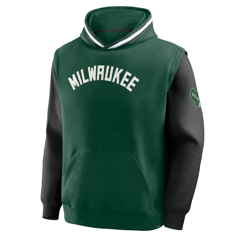 Sweat à capuche Fanatics Hunter Green/Black Milwaukee Bucks Half Court Shot Clock Fastbreak pour homme