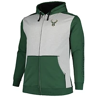 Fanatics Hunter Green/Heather Grey pour hommes Milwaukee Bucks Big & Tall Sweat à capuche entièrement zippé avec coutures contrastées