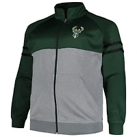 Veste de survêtement entièrement zippée Milwaukee Bucks Fanatics Hunter Green/Heather Grey pour hommes Big & Tall Pieced Stripe Raglan