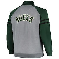 Veste de survêtement entièrement zippée Milwaukee Bucks Fanatics Hunter Green/Heather Grey pour hommes Big & Tall Pieced Stripe Raglan