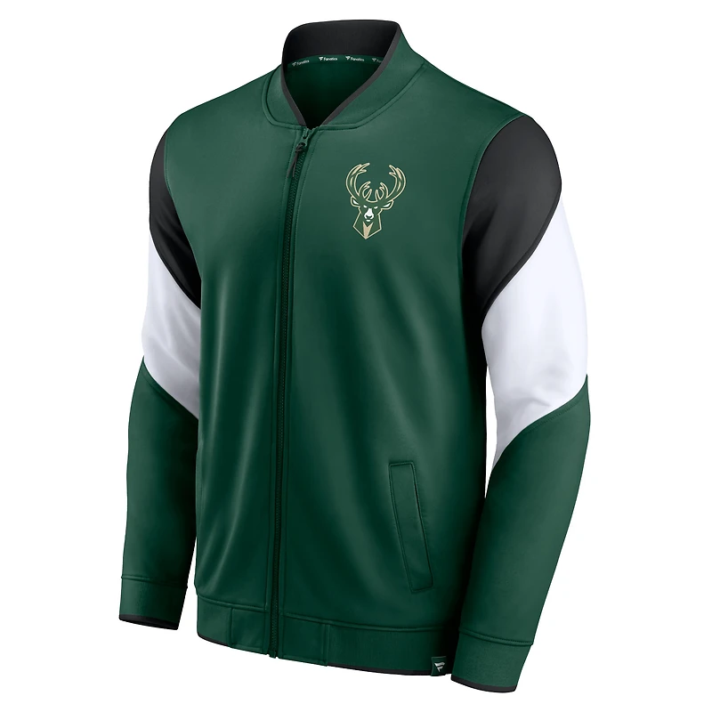 Veste entièrement zippée Fanatics Hunter Green Milwaukee Bucks League Best Performance pour hommes