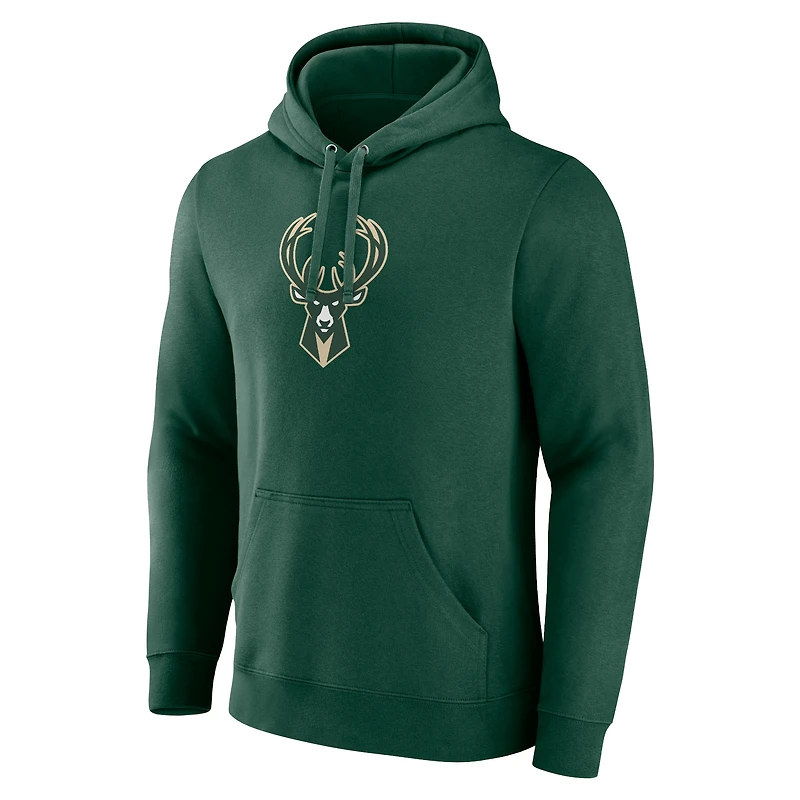Sweat à capuche avec logo principal des Milwaukee Bucks Fanatics Hunter Green pour hommes