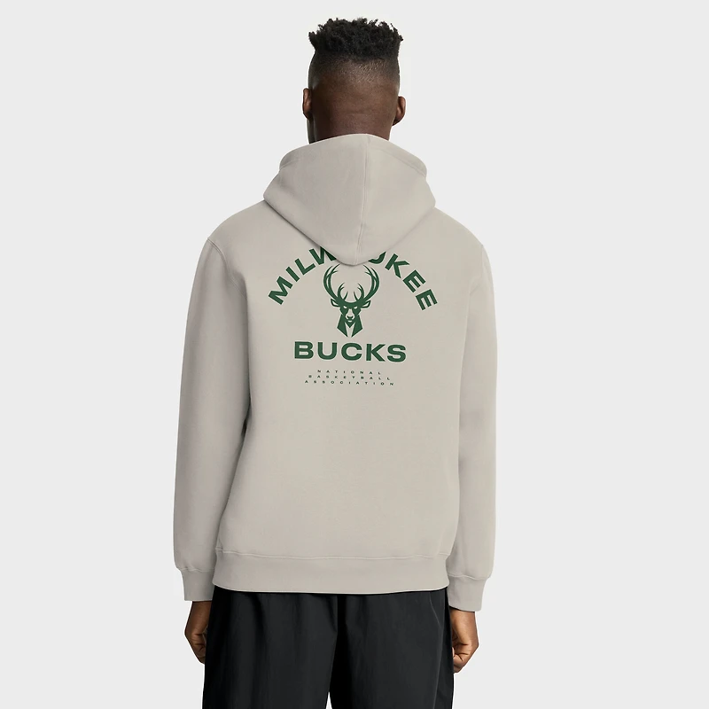 Men's Fanatics Off White Milwaukee Bucks Crossover Collection Blocked Shot Premium Pullover Hoodie