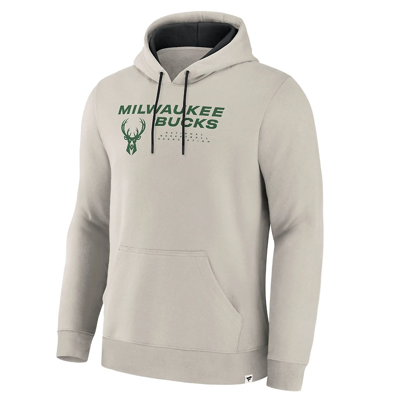 Men's Fanatics Off White Milwaukee Bucks Crossover Collection Blocked Shot Premium Pullover Hoodie