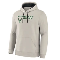 Men's Fanatics Off White Milwaukee Bucks Crossover Collection Blocked Shot Premium Pullover Hoodie