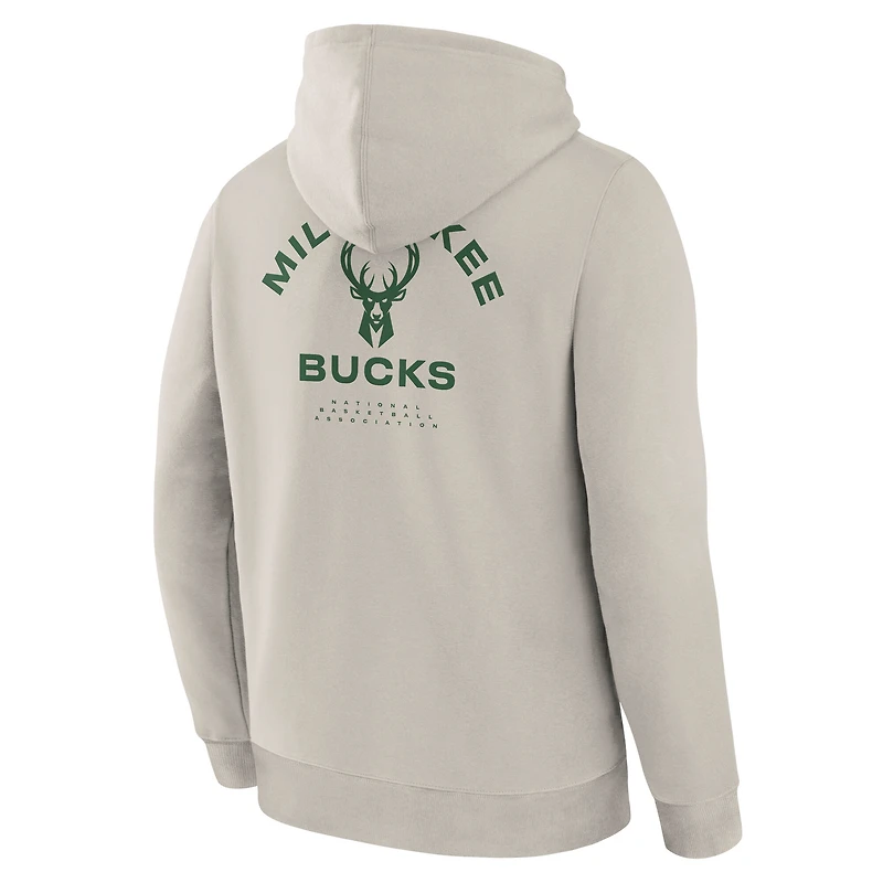Men's Fanatics Off White Milwaukee Bucks Crossover Collection Blocked Shot Premium Pullover Hoodie