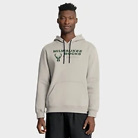 Men's Fanatics Off White Milwaukee Bucks Crossover Collection Blocked Shot Premium Pullover Hoodie