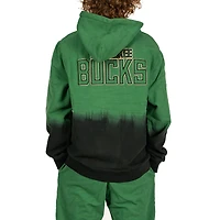 Men's FISLL Hunter Green Milwaukee Bucks Black Dip-Dye - Pullover Hoodie