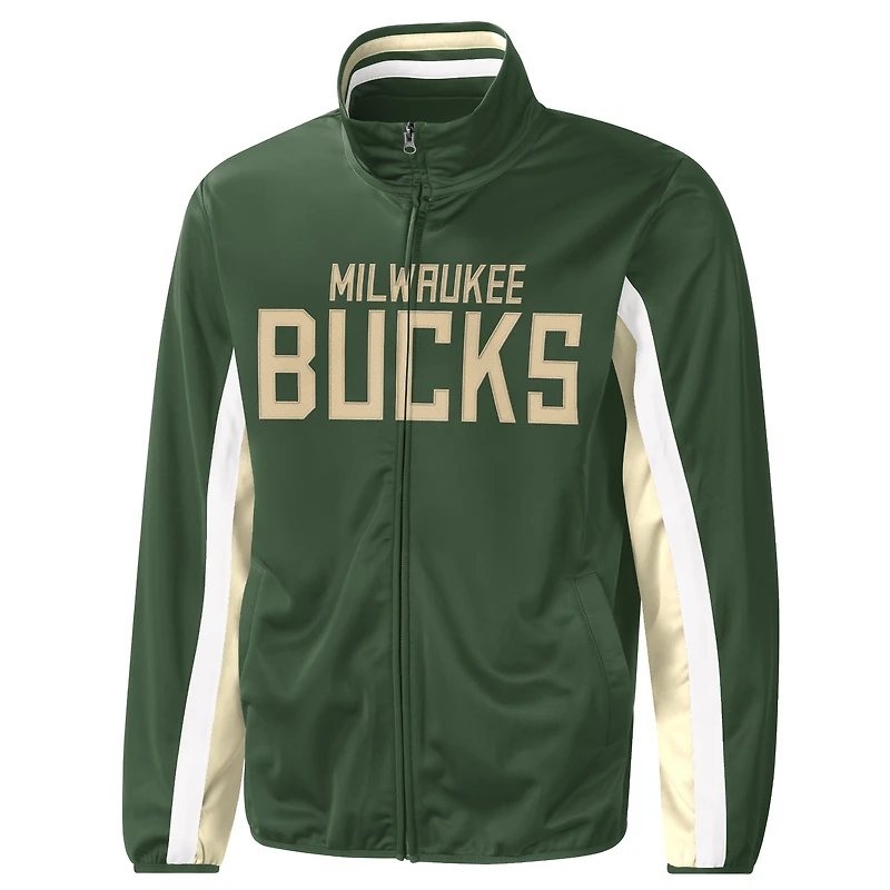 Veste de survêtement entièrement zippée pour hommes G-III Sports by Carl Banks Hunter Green Milwaukee Bucks Contender Wordmark