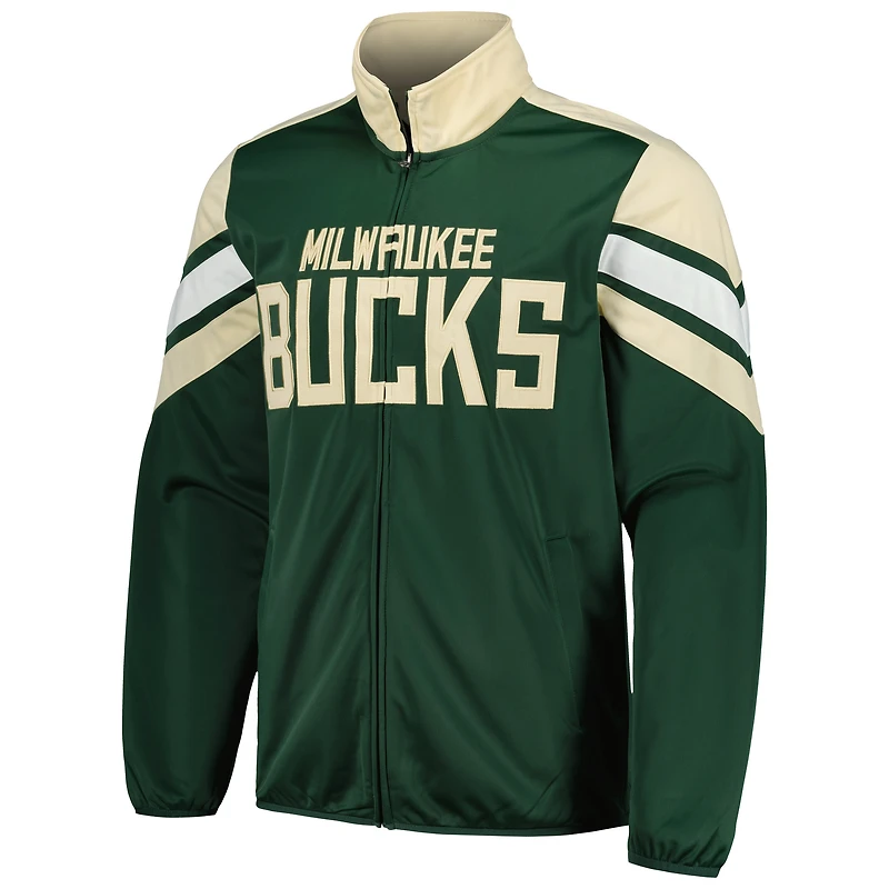 Veste de survêtement entièrement zippée G-III Sports by Carl Banks pour hommes Hunter Green Milwaukee Bucks Game Ball
