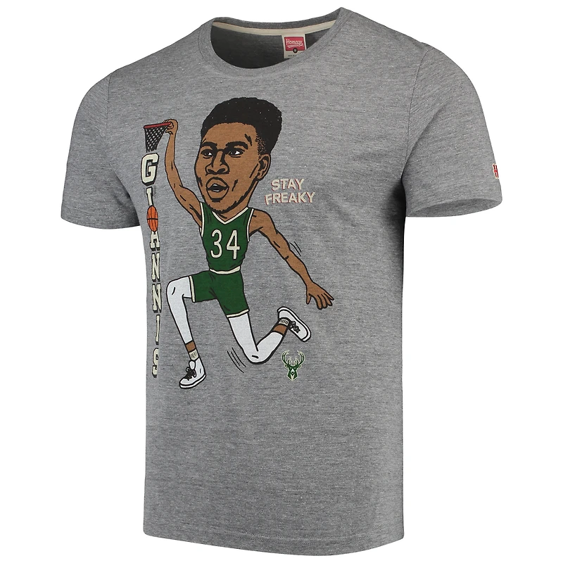 T-shirt à trois mélanges graphique Giannis Antetokounmpo des Milwaukee Bucks Player pour homme