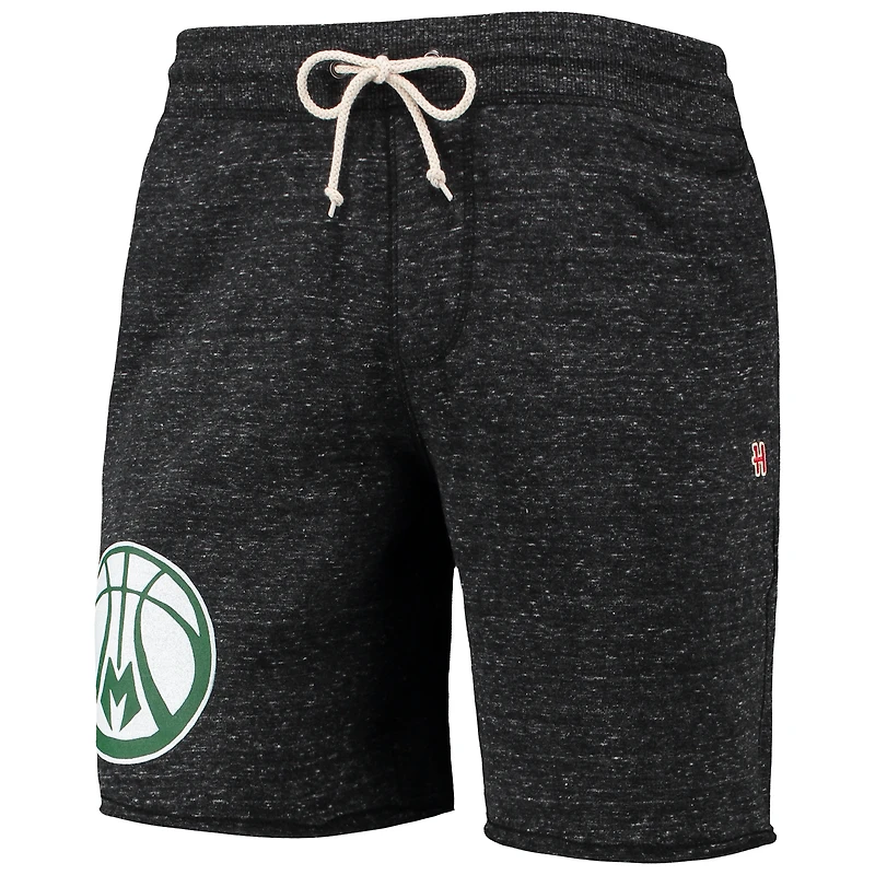 Men's Homage Charcoal Milwaukee Bucks Primary Logo Tri-Blend Sweat Shorts