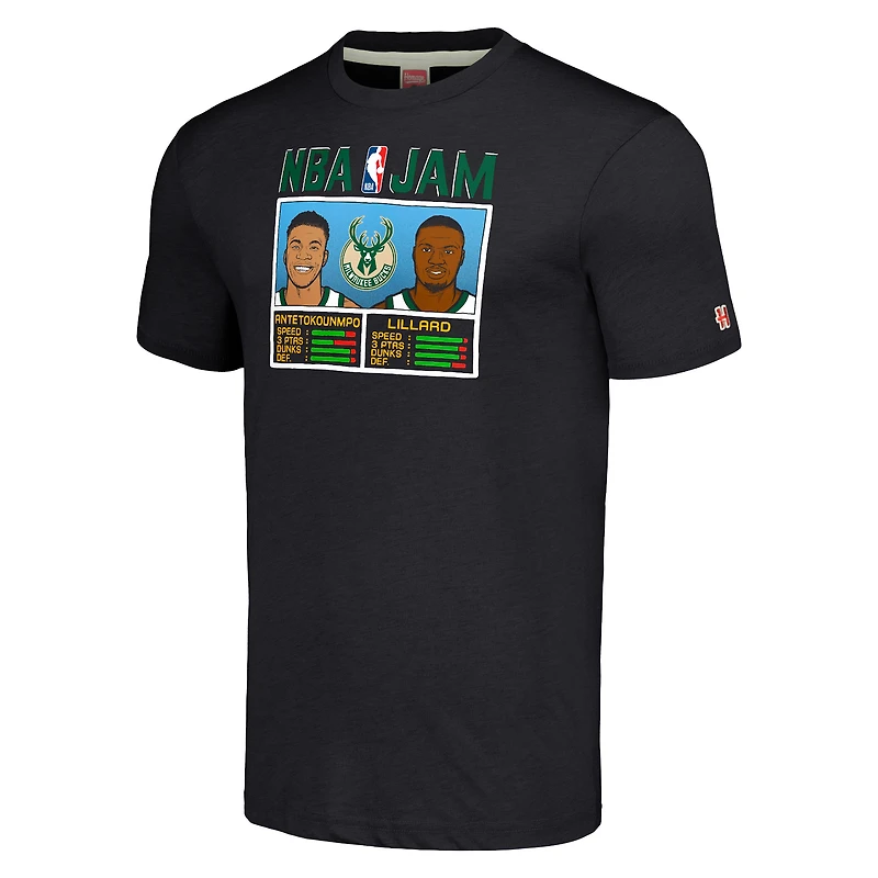 Hommage pour hommes Damian Lillard et Giannis Antetokounmpo Charcoal Milwaukee Bucks NBA Jam Tri-Blend T-shirt