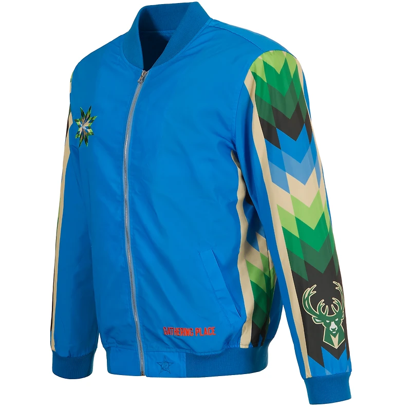 Blouson aviateur en nylon entièrement zippé JH Design pour hommes Milwaukee Bucks 2022/23 City Edition bleu
