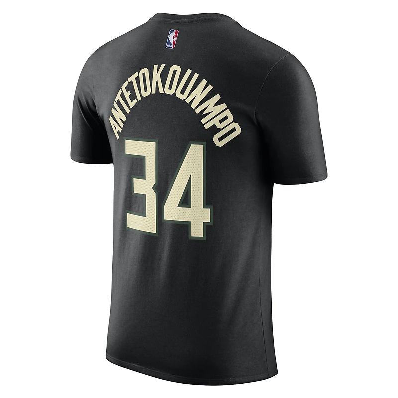 Men's Jordan Brand Giannis Antetokounmpo Black Milwaukee Bucks 2022/23 Statement Edition Name & Number T-Shirt
