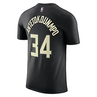 Men's Jordan Brand Giannis Antetokounmpo Black Milwaukee Bucks 2022/23 Statement Edition Name & Number T-Shirt