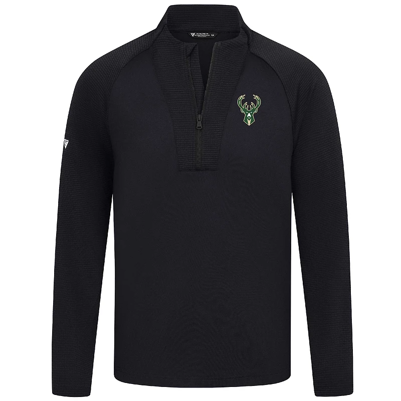 Haut noir à fermeture éclair quart de tour pour homme Levelwear Milwaukee Bucks Volley