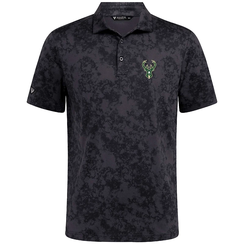 Polo noir Whisper des Milwaukee Bucks pour homme de Levelwear