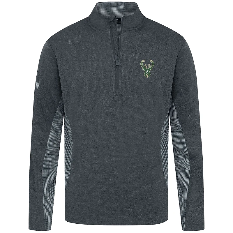 Haut à fermeture éclair quart de tour Levelwear Heather Black Milwaukee Bucks Waffle Insignia 2.0 pour homme