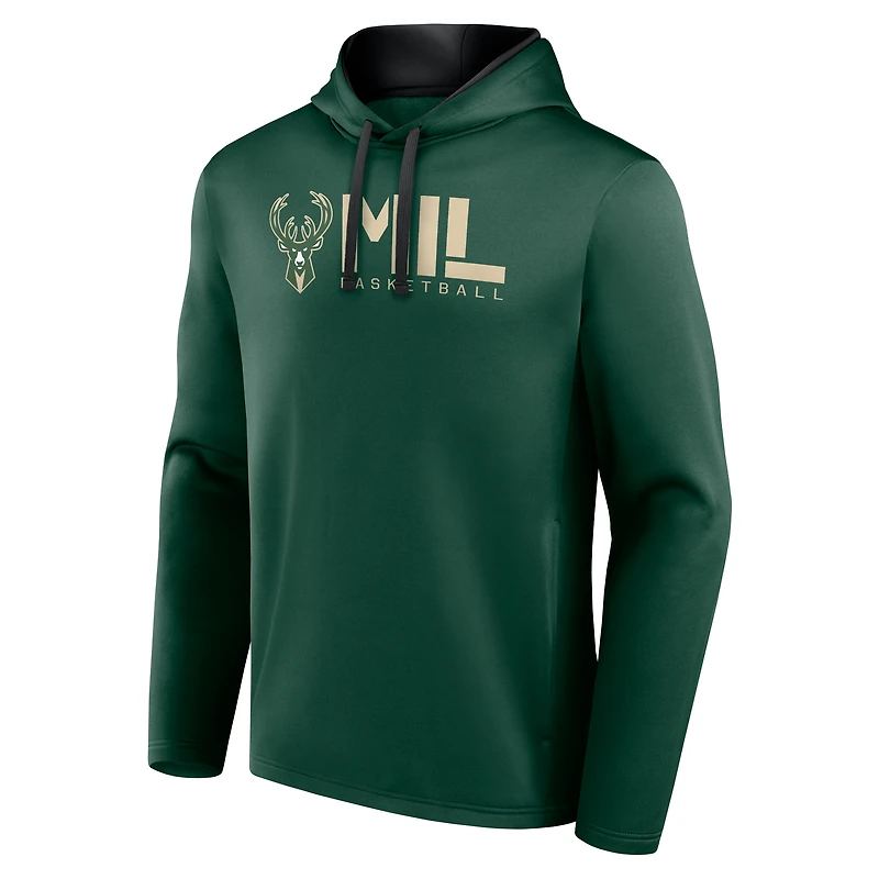 Men's Logo Athletic Hunter Green Milwaukee Bucks Head Start Pullover Hoodie
