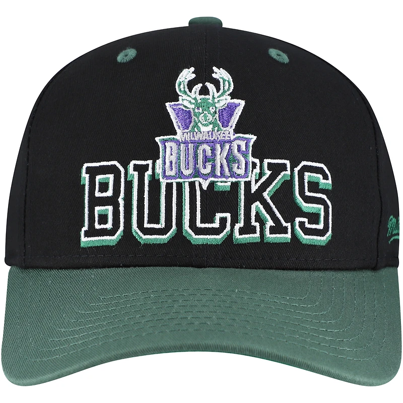 Men's Mitchell & Ness Black/Hunter Green Milwaukee Bucks Backside Script Two-Tone Pro Crown Adjustable Hat