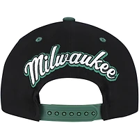 Men's Mitchell & Ness Black/Hunter Green Milwaukee Bucks Backside Script Two-Tone Pro Crown Adjustable Hat