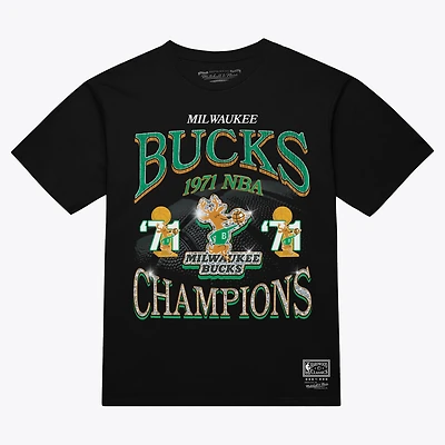 T-shirt Mitchell & Ness noir pour homme, Milwaukee Bucks Champions Era