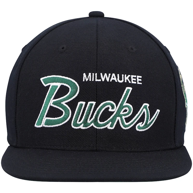 Casquette Snapback Milwaukee Bucks Hardwood Classics Script 2.0 noire Mitchell & Ness pour hommes