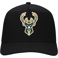 Men's Mitchell & Ness Black Milwaukee Bucks Monogram Allover Logo Mesh Trucker Adjustable Hat