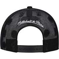 Men's Mitchell & Ness Black Milwaukee Bucks Monogram Allover Logo Mesh Trucker Adjustable Hat