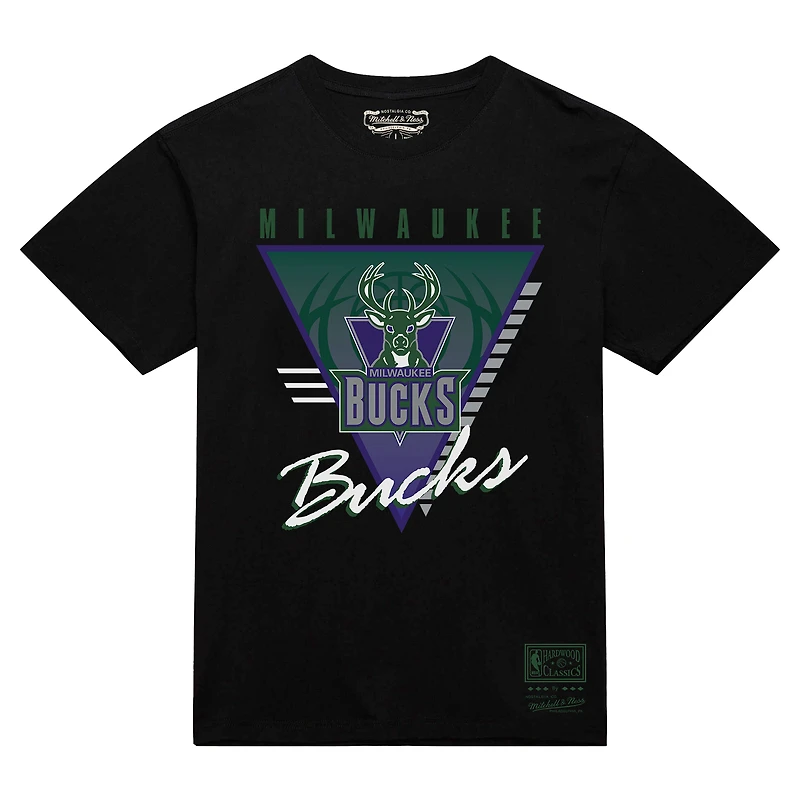 T-shirt noir à trois logos Mitchell & Ness Milwaukee Bucks pour homme, collection mondiale