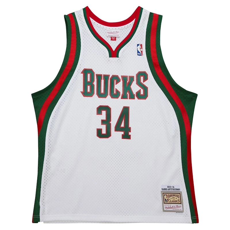 Men's Mitchell & Ness Giannis Antetokounmpo White Milwaukee Bucks 2013/14 Hardwood Classics Swingman Jersey