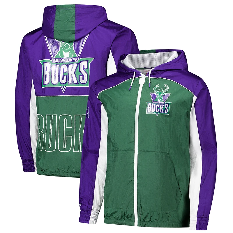 Coupe-vent entièrement zippé de qualité supérieure Mitchell & Ness Milwaukee Bucks Hardwood Classics Big Shot pour homme