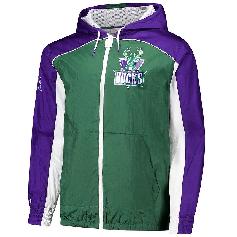 Coupe-vent entièrement zippé de qualité supérieure Mitchell & Ness Milwaukee Bucks Hardwood Classics Big Shot pour homme