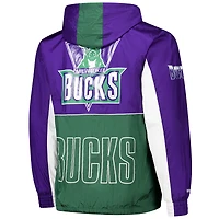 Men's Mitchell & Ness Green/Purple Milwaukee Bucks Hardwood Classics Big Shot Premium Full-Zip Windbreaker Jacket