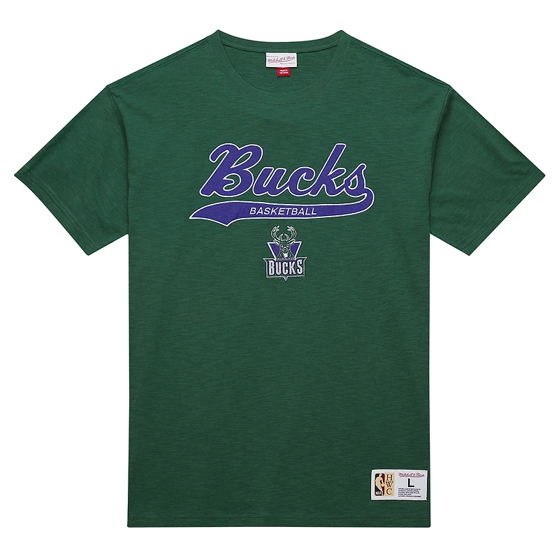 T-shirt en feutre appliqué vert Milwaukee Bucks Hardwood Classics pour homme Mitchell & Ness
