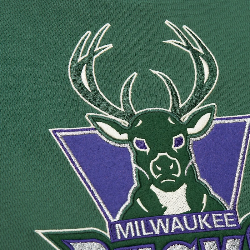 Men's Mitchell & Ness Green Milwaukee Bucks Hardwood Classics Lightweight Thermal Pullover Hoodie