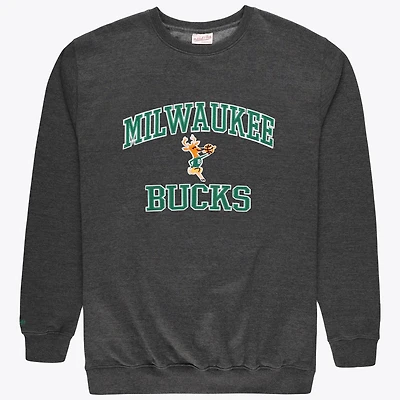 Sweat-shirt à col rond Mitchell & Ness Heather Charcoal Milwaukee Bucks Hardwood Classics pour homme, grandes tailles